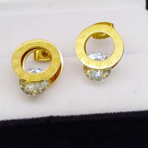 Aros Acero Quirurgico Dorado Numeros Romanos Con Piedra