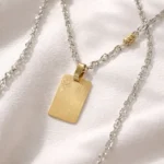 Conjunto Plata Y Oro Cadena Singapur Y Medalla Rectangular