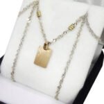 Conjunto Plata Y Oro Cadena Singapur Y Medalla Rectangular