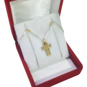 Conjunto Cadena Plata Y Oro + Dije Cruz Oro 18k Pulida