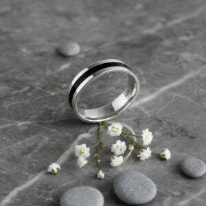 Anillo Alianza Plata 925 Esmaltado Negro  X Unidad