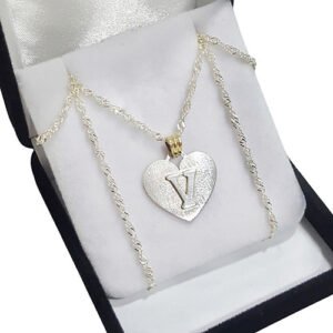 Conjunto Plata Y Oro Cadena + Corazón Inicial Con Relieve