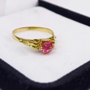 Anillo Oro 18k Rulito Con Piedra Rosa Unico