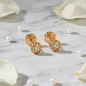 Par Aritos Abridores Oro 18k Piedra Engarzada C/estuche