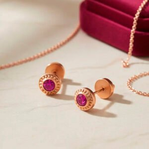 Par Aritos Abridores Oro 18k Piedra Engarzada C/estuche - Rosa