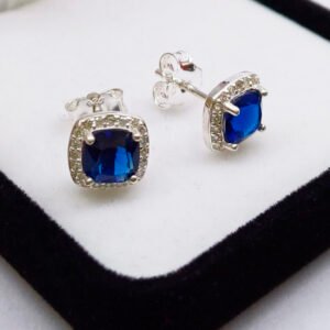 Par De Aros Plata 925 Cuadrados Con Piedras Color a Eleccion