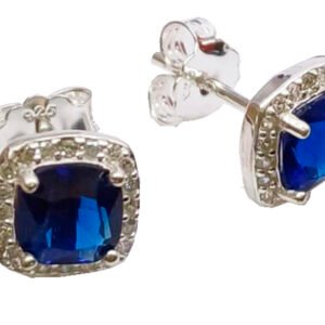 Par De Aros Plata 925 Cuadrados Con Piedras Color a Eleccion - Azul