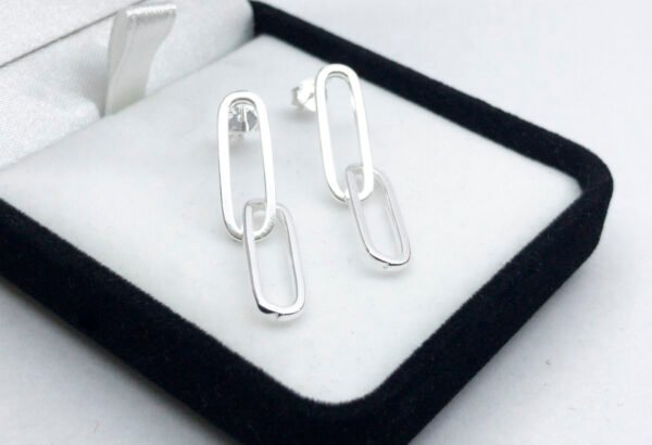 Par De Aros Plata 925 Colgantes Ovalado Chatos