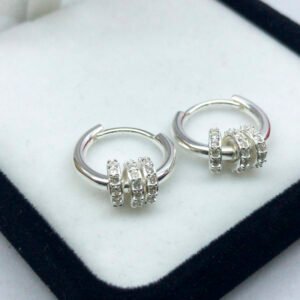 Par Aros Plata 925 Argollas Con Donas  y  Piedras