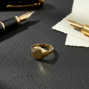 Anillo Sello Ovalado Pulido Oro 18k 2 Piedras Chico