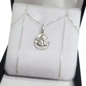 Conjunto Plata 925 Cadena + Dije Angel San Rafael 12mm