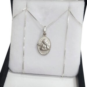 Conjunto Plata 925 Cadena Veneciana + Dije Angel San Rafael