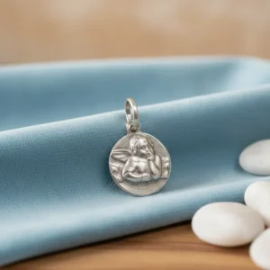 Dije Medalla Religiosa Plata 925 Angel Rafael 12mm