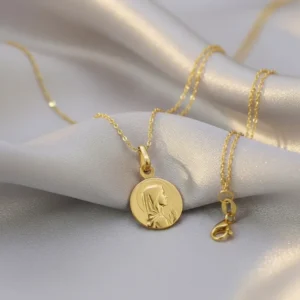Medalla Dije Oro 18k Redonda Virgen Maria Proteccion