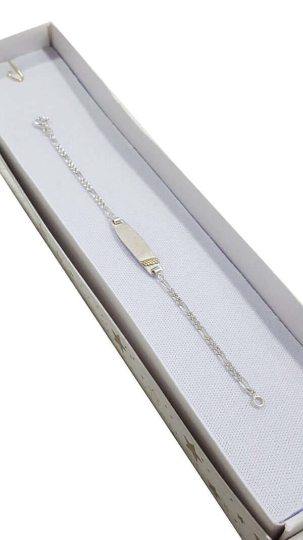 Pulsera Plata 925 Y Aplique Oro 18 K Identidad Para Bebé - Imagen 2