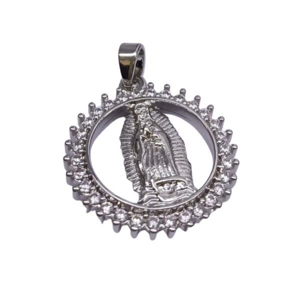 Dije Acero Virgen De Guadalupe Redonda Con Piedras - Imagen 2