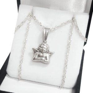 Conjunto Plata 925 Cadena Singapur Con Dije Angel San Rafael