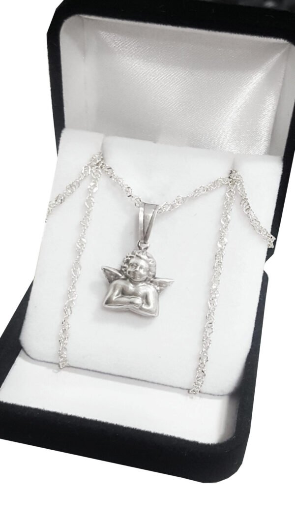 Conjunto Plata 925 Cadena Singapur Con Dije Angel San Rafael