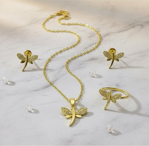 Conjunto Acero Dorado Cadena + Dije Y Anillo -Modelo a eleccion