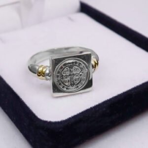 Sello Redondo Plata Y Oro 18k San Benito Con Borde Facetado