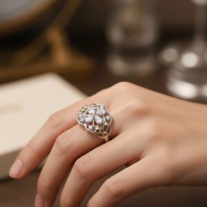 Anillo Medio Plata Y Oro Flor Con Piedras Varios Colores