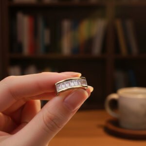 Anillo Plata 925 Y Oro 1/2 Sin Fin Con Piedras Modelo Baguette