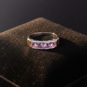 Anillo Plata 925 Y Oro 1/2 Sin Fin Con Piedras Cuadradas