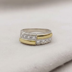 Anillo Plata 925 Y Oro Medio Sin Fin Cuadrado Cruzado