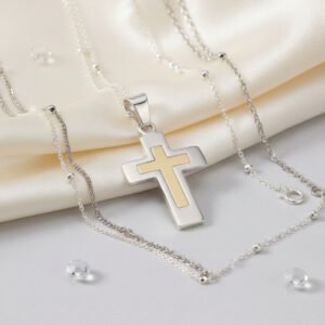 Dije Cruz Plata 925 Y Oro Clasica Chata Pulida Centro Oro