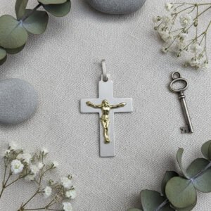 Dije Cruz Plata 925 Y Oro Clasica Chata Arenada Grande