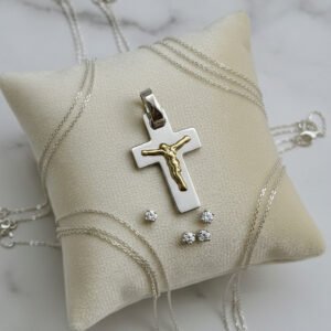 Dije Cruz Plata 925 Y Oro Clasica Chata Pulida Chica