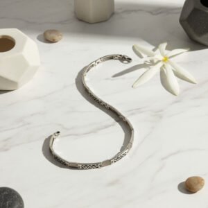 Pulsera De Plata 925 Italiana Con Esmaltado Negro  21 Cm