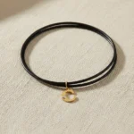 Conjunto Oro 18 Kts Caucho 45 Cm + Dije Inicial A Eleccion