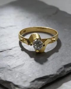 Anillo Cintillo Solitario 18k Con Hojitas Irregular