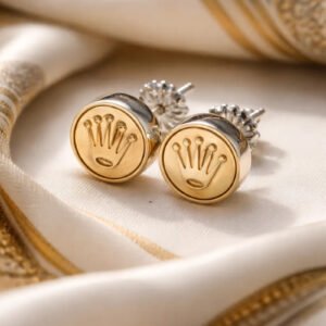 Par De Aros Plata Y Oro Corona Rolex Redondos