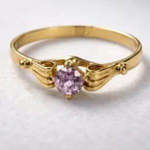 Anillo Cintillo Solitario 18k – Con Olas - Piedra Rosa