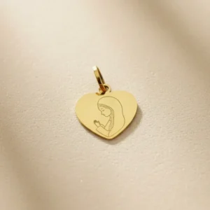 Dije Oro 18 Kts Medalla Virgen Niña En Forma Corazon