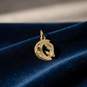 Medalla Oro 18k Virgen Niña Media Luna Piedra Calada