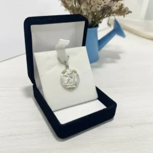 Medalla Religiosa Angel De La Guarda Plata 925 Y Oro 18k 15 Mm