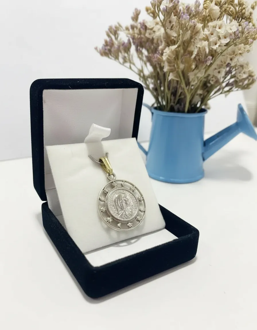 Medalla Religiosa Virgen Maria Plata 925 Y Oro 18k Calada