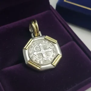 Medalla Religiosa San Benito Plata 925 Y Oro 18k