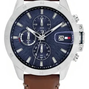 Reloj Tommy Hilfiger TH1792195 Multifunción, Esfera Azul, Malla De Cuero Marrón Vg