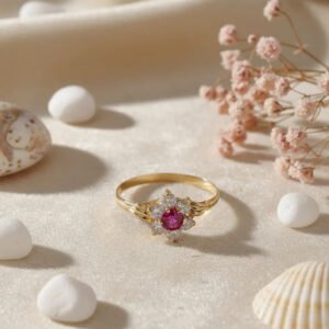 Anillo Oro 18k Roseta 1,6 Grs Con Piedra Unico