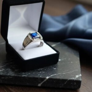 Anillo Sello Con Piedra Azul Cuadrada De Hombre Plata 925