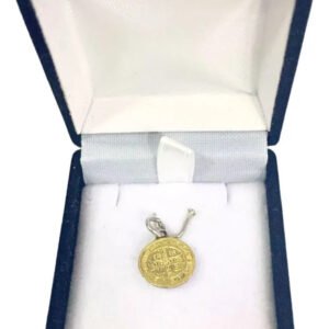 Dije Medalla San Benito Plata Y Oro Pulido 12 Mm