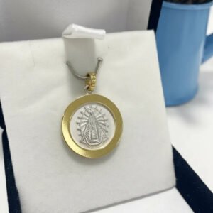 Dije Virgen De Lujan Redondo Plata Y Oro Pulido 16 Mm