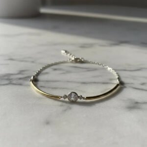Pulsera Con Susano Triple Circonia De Plata 925 Y Oro 18k