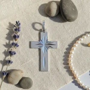 Cruz Arenada Chata Facetada Plata 925