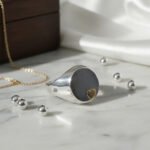 Anillo Sello Corazon Hueco Plata 925 Y Oro Oval C/aplique