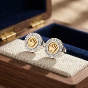 Par De Aros Plata Y Oro Modelo Corona Con Guarda Griega